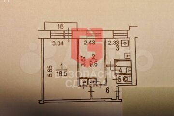 2-к квартира, 42 м², 6/9 эт.